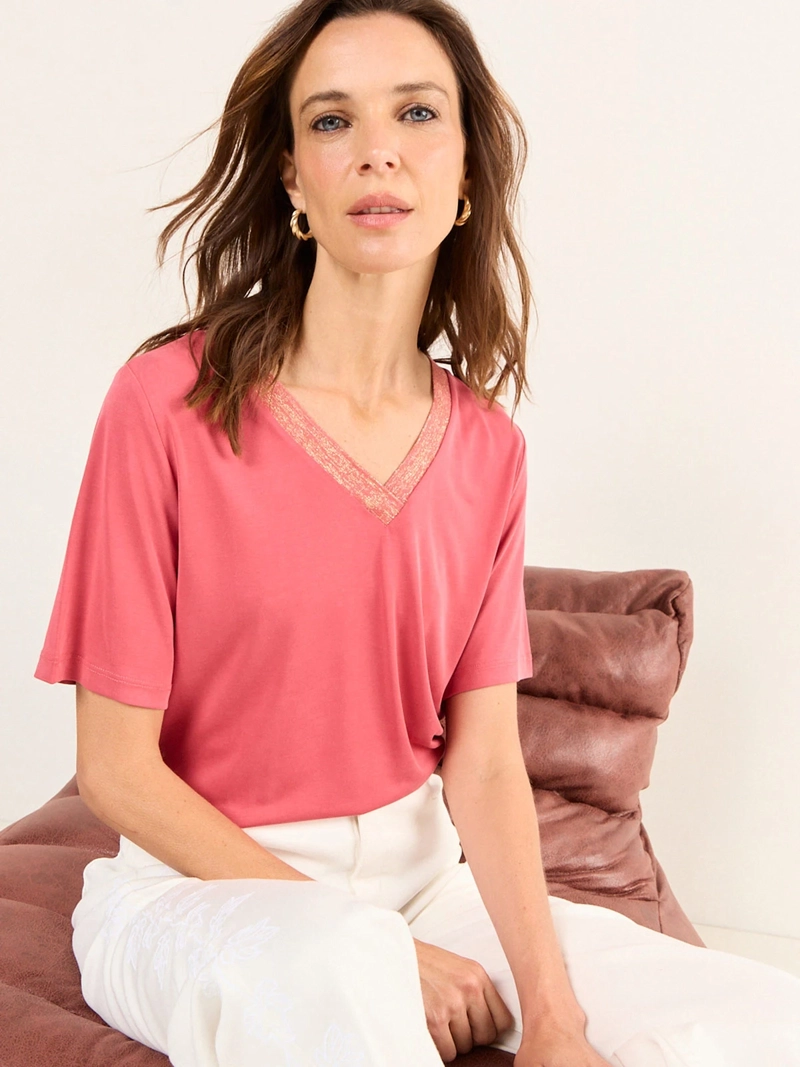 POLERA MUJER MA GRIFFE ALGODÓN ESCOTE EN V MANGA CORTA - 1