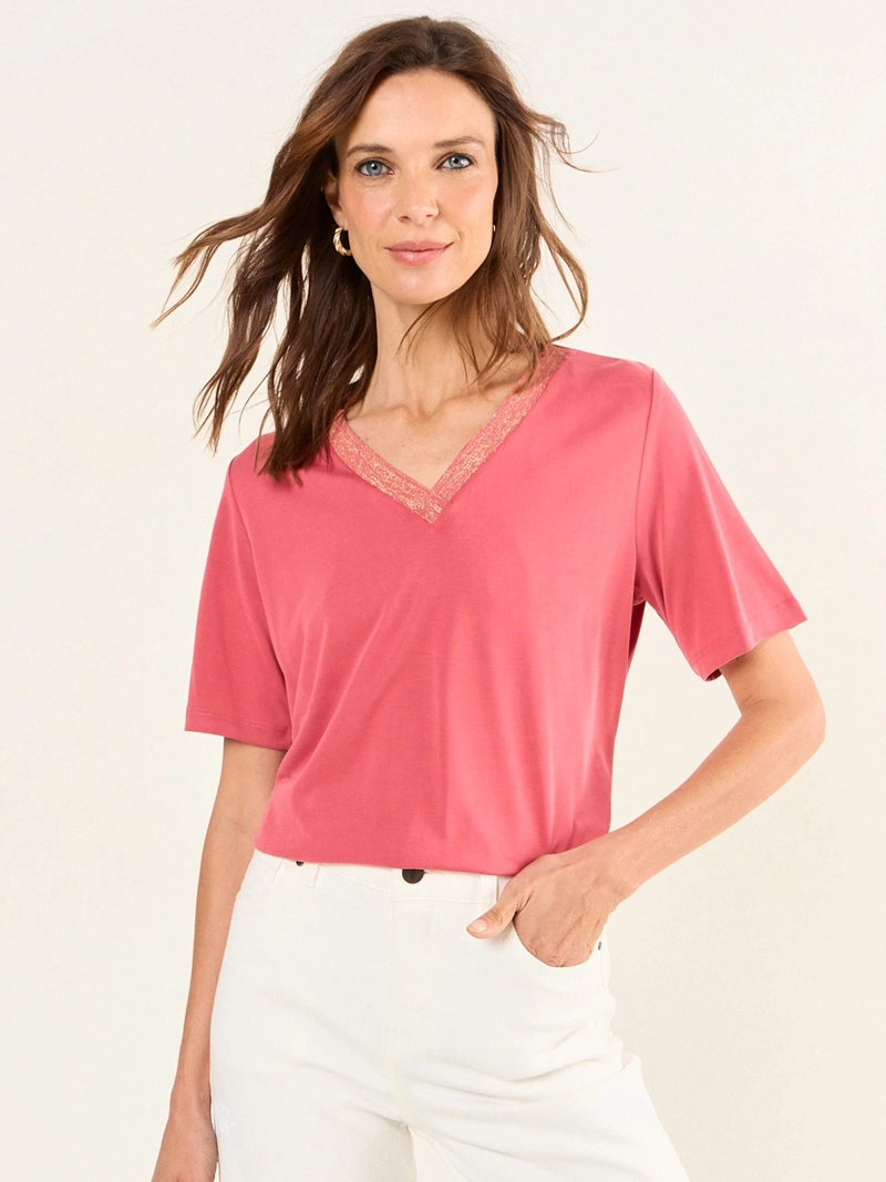 POLERA MUJER MA GRIFFE ALGODÓN ESCOTE EN V MANGA CORTA - 3