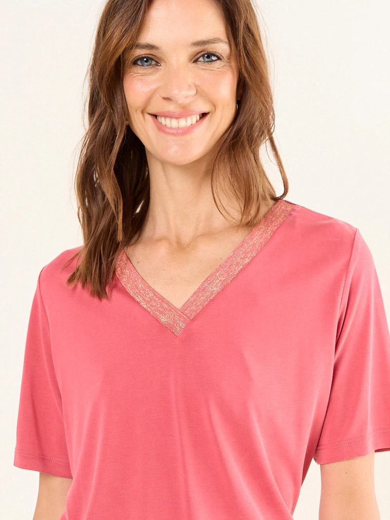 POLERA MUJER MA GRIFFE ALGODÓN ESCOTE EN V MANGA CORTA - 5