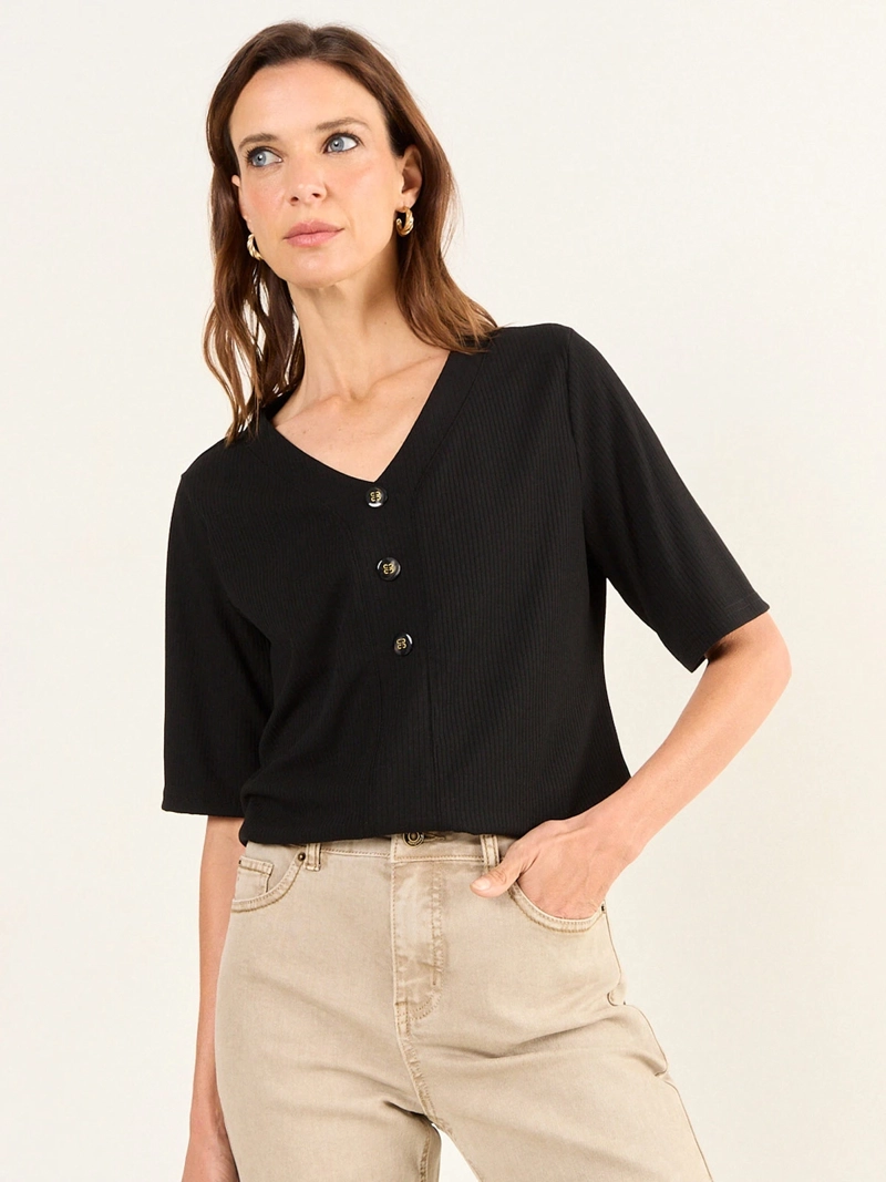 POLERA MUJER MA GRIFFE ESCOTE EN V RIB ACANALADO - 3