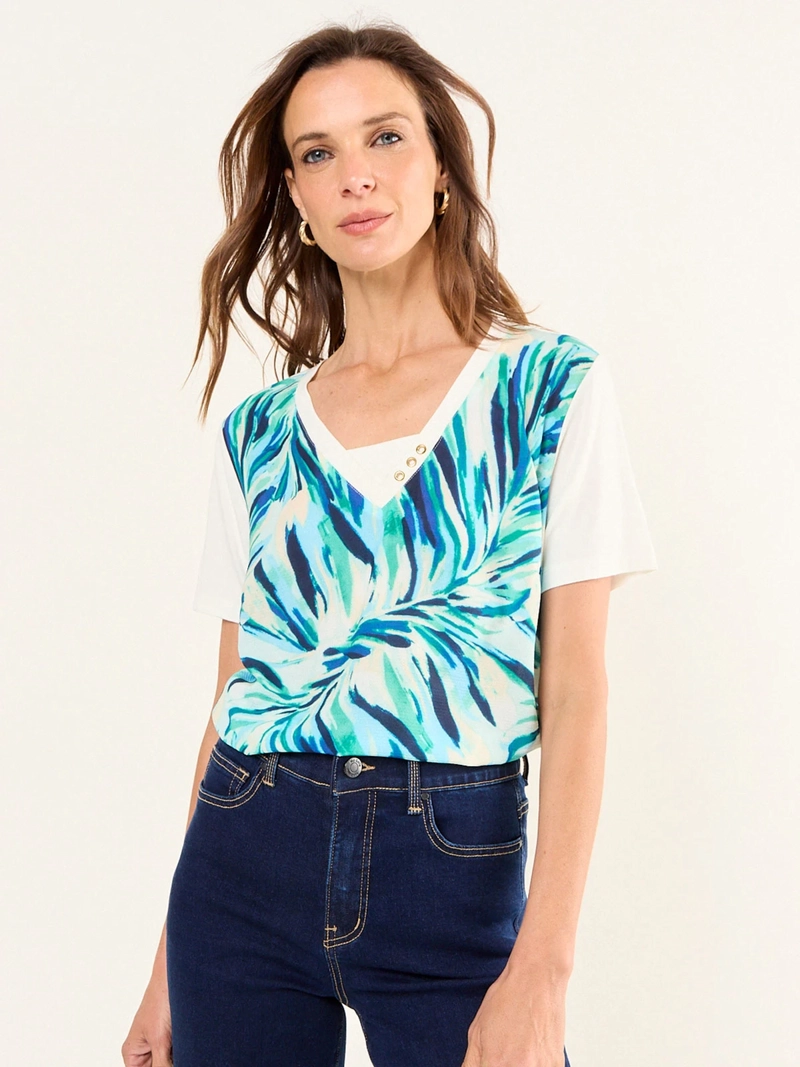 POLERA MUJER MA GRIFFE ESCOTE EN V MANGA CORTA - 3