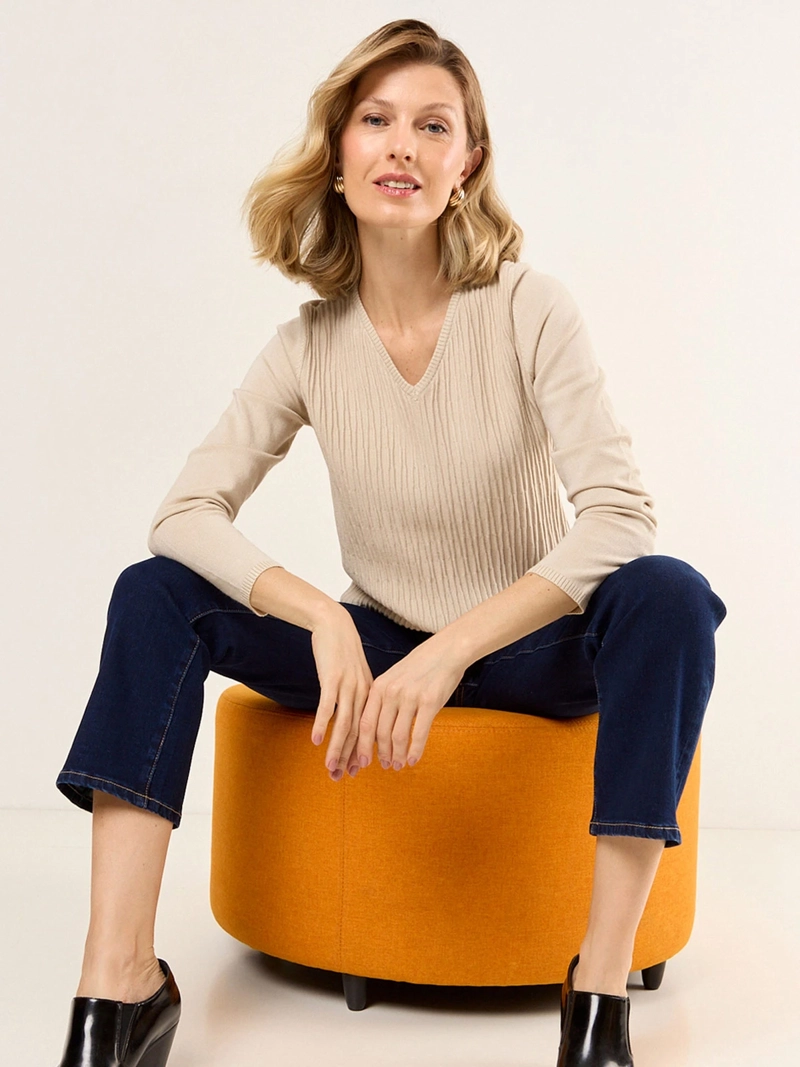 SWEATER MUJER MA GRIFFE ESCOTE EN V TEXTURA - 1