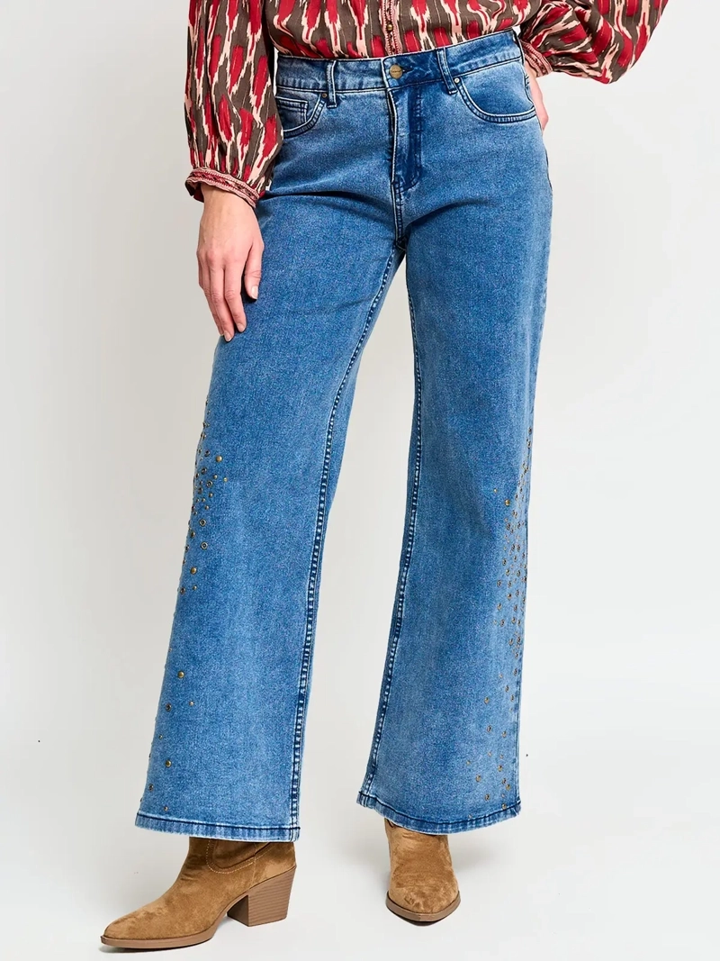JEANS MUJER TATIENNE ALGODÓN REGULAR TACHAS - 2