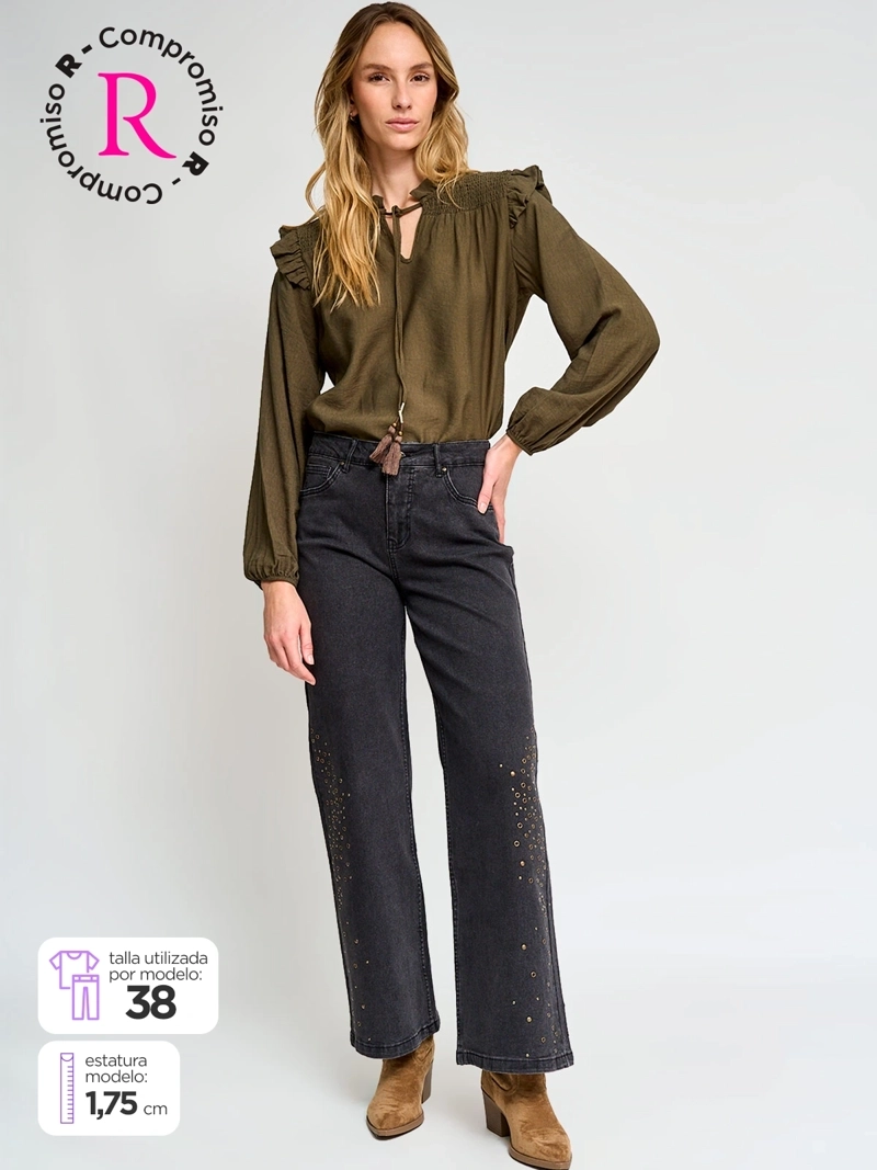 JEANS MUJER TATIENNE ALGODÓN REGULAR TACHAS - 1