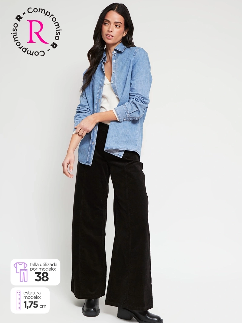 PANTALÓN MUJER BARBADOS ALGODÓN WIDE LEG COTELÉ - 1