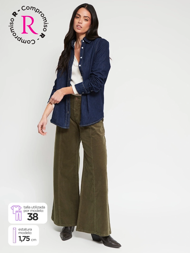 PANTALÓN MUJER BARBADOS ALGODÓN WIDE LEG COTELÉ - 1
