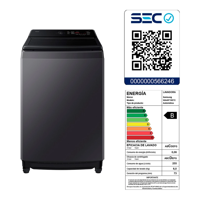 LAVADORA CARGA SUPERIOR SAMSUNG WA40F19E7CZS19KG GRAFITO - 10