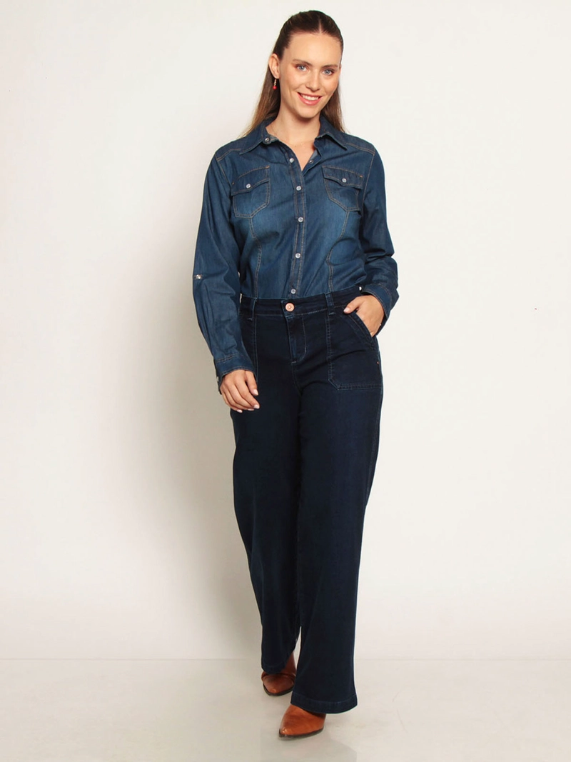 JEANS MUJER WADOS ALGODÓN RECTO CARGO TIRO ALTO - 1