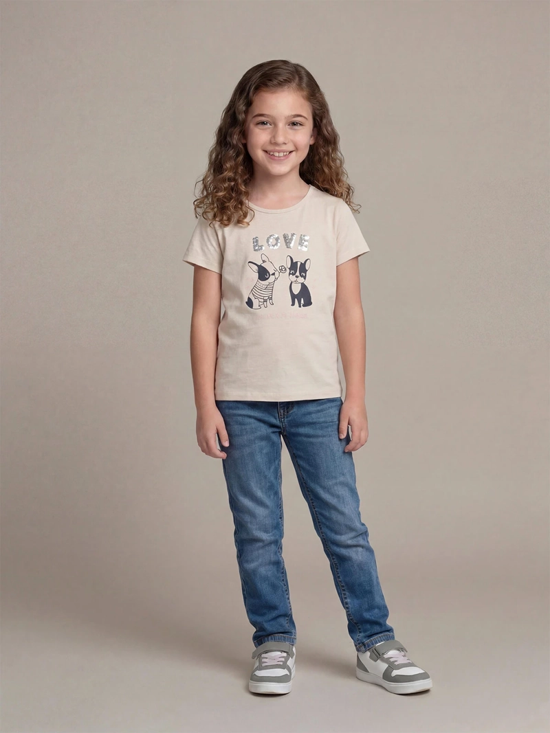 POLERA NIÑA HARVEST ALGODÓN MANGA CORTA LENTEJUELAS