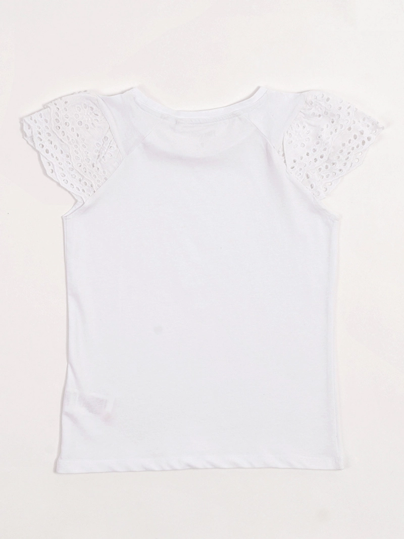 POLERA NIÑA HARVEST ALGODÓN MANGA CORTA VUELO BRODERIE - 4
