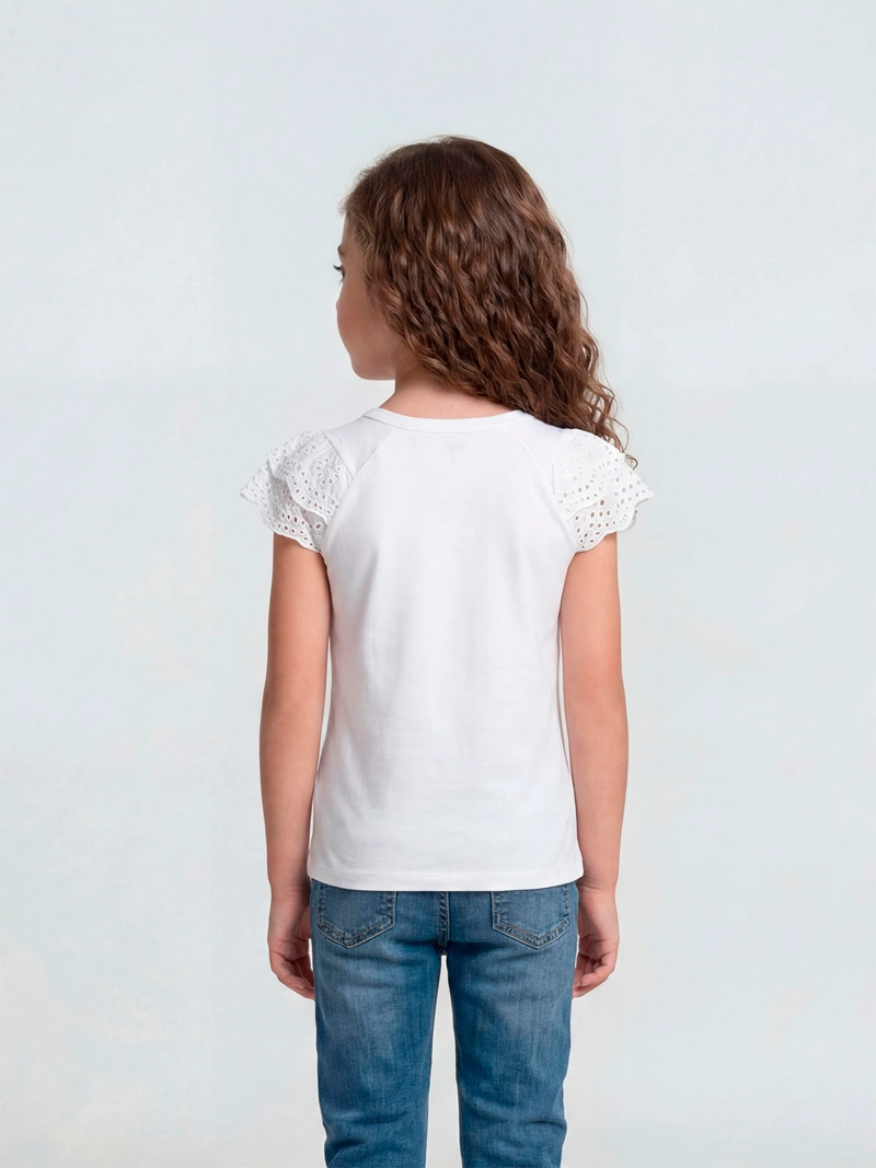 POLERA NIÑA HARVEST ALGODÓN MANGA CORTA VUELO BRODERIE - 2