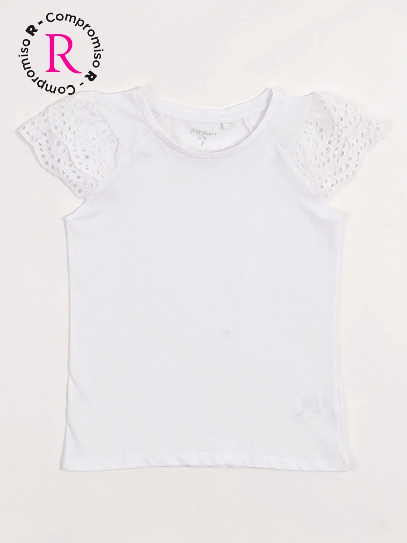 POLERA NIÑA HARVEST ALGODÓN MANGA CORTA VUELO BRODERIE - 3