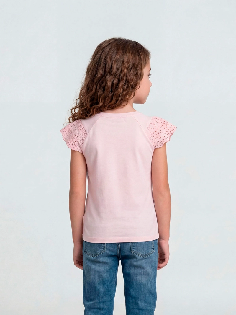 POLERA NIÑA HARVEST ALGODÓN MANGA CORTA VUELO BRODERIE - 2