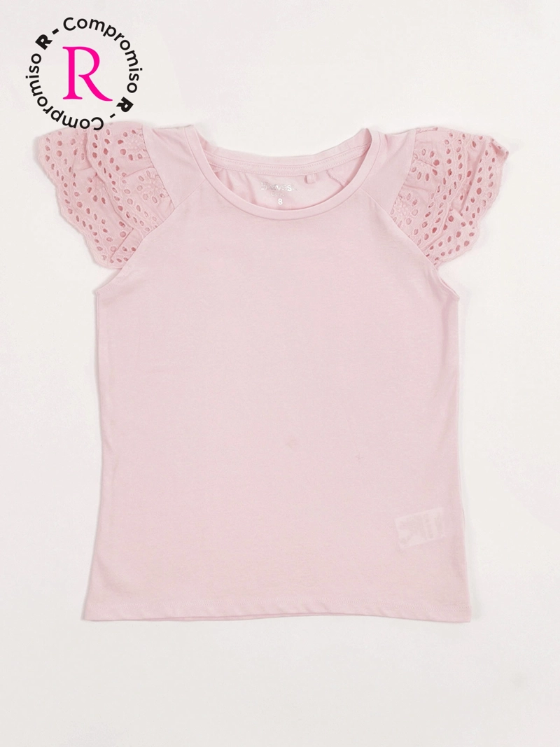 POLERA NIÑA HARVEST ALGODÓN MANGA CORTA VUELO BRODERIE - 3