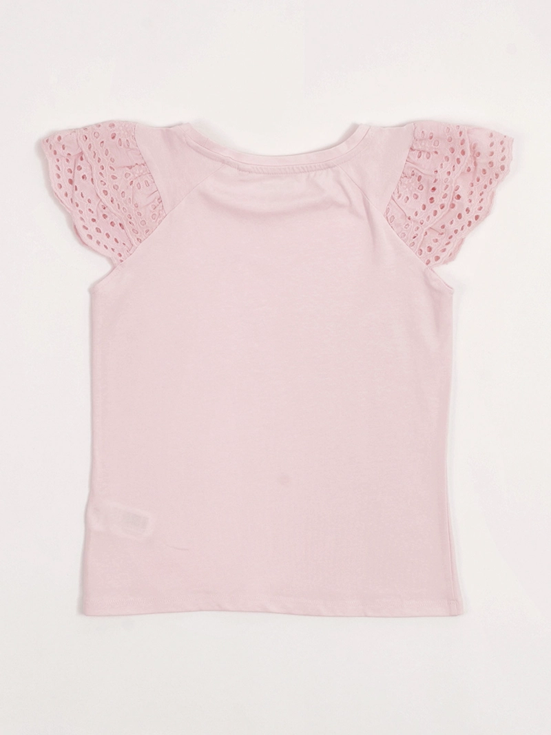 POLERA NIÑA HARVEST ALGODÓN MANGA CORTA VUELO BRODERIE - 4