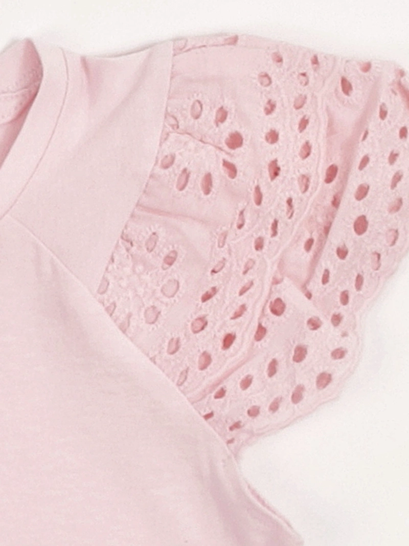 POLERA NIÑA HARVEST ALGODÓN MANGA CORTA VUELO BRODERIE - 5