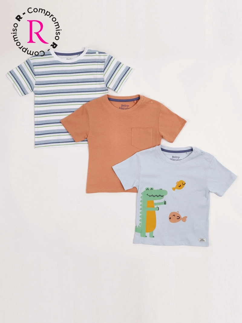 PACK X3 POLERA NIÑO BABY HARVEST ALGODÓN MANGA CORTA - 1