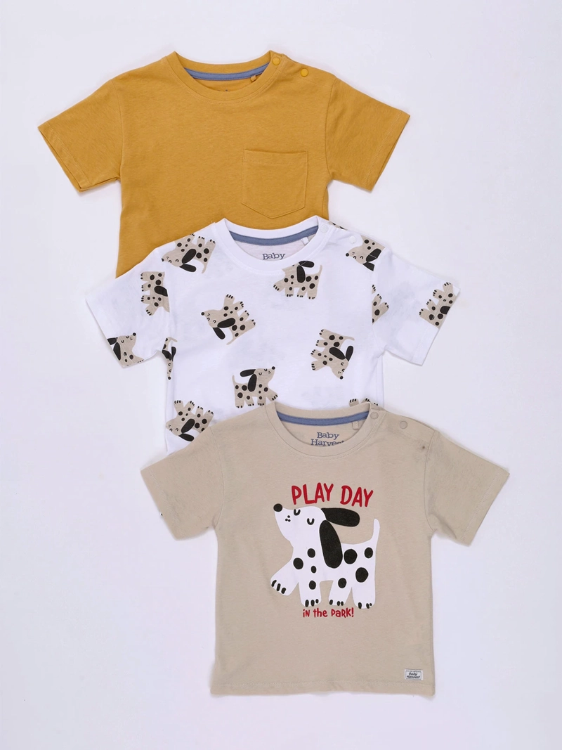 PACK X3 POLERAS BEBÉ NIÑO BABY HARVEST MANGA CORTA ALGODÓN
