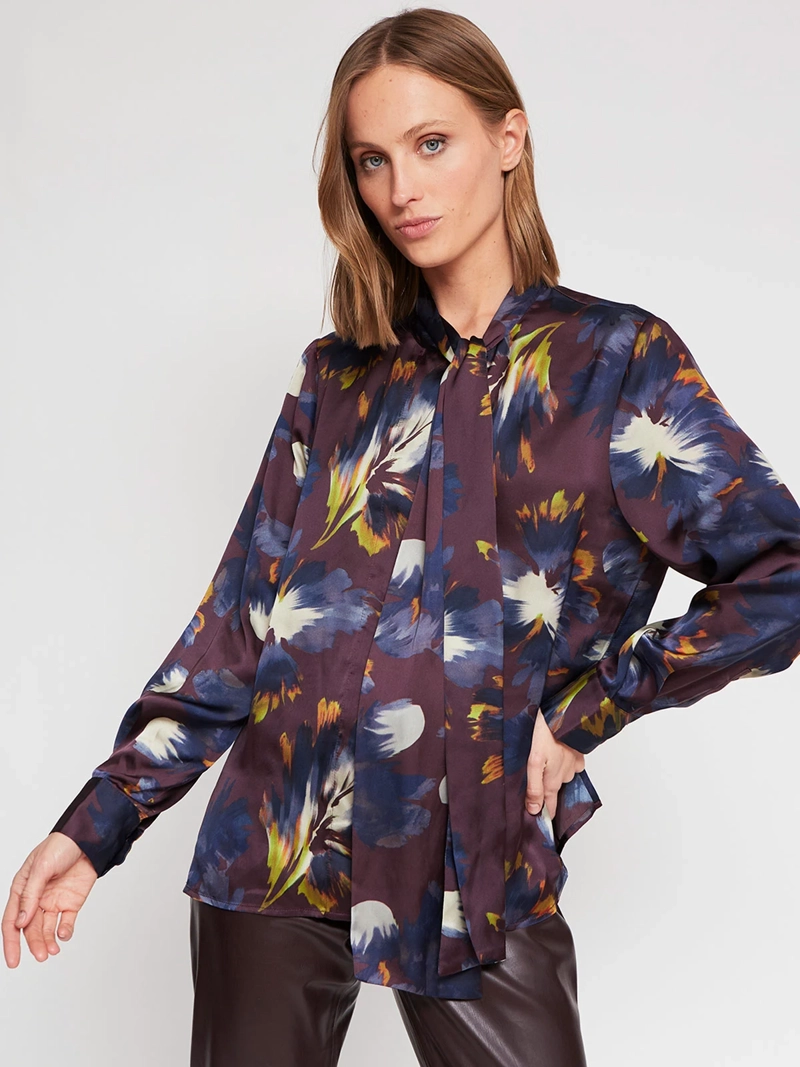 BLUSA MUJER CACHAREL CUELLO EN V MANGA LARGA LAZO - 2
