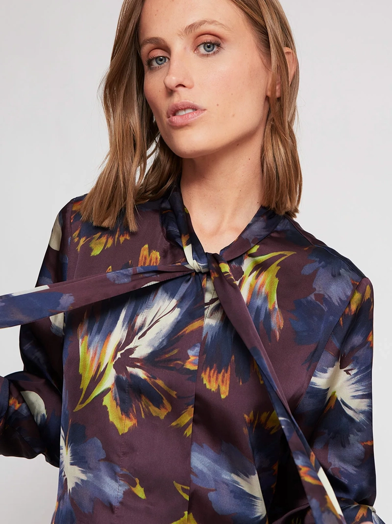 BLUSA MUJER CACHAREL CUELLO EN V MANGA LARGA LAZO - 4