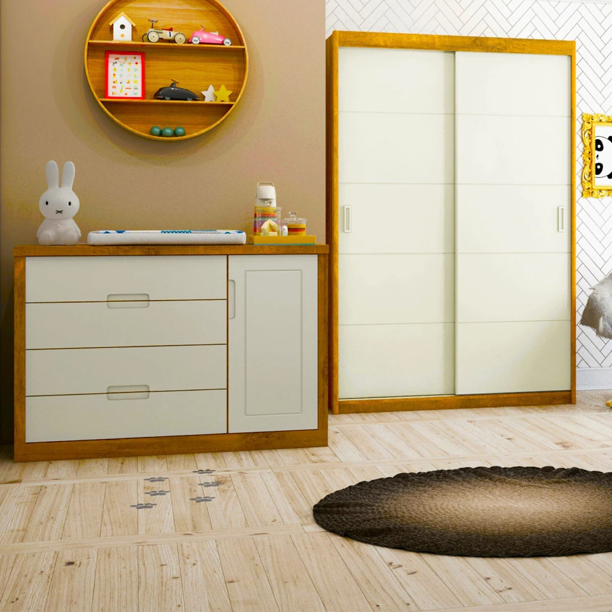 CÓMODA KIDSCOOL TUTTO CON PUERTA BEIGE/CARAMELO - 4