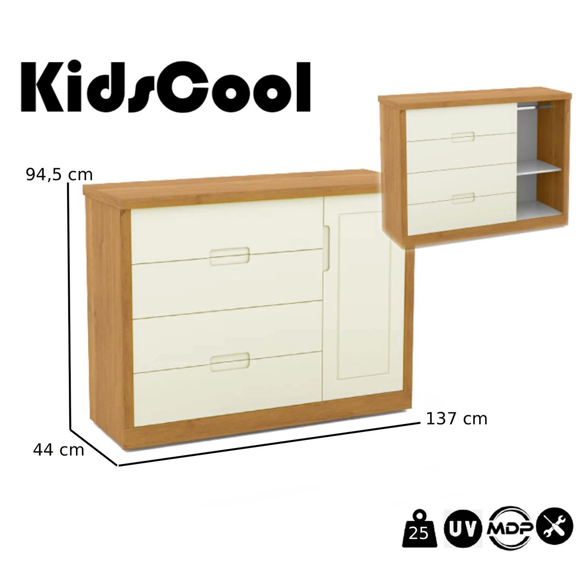 CÓMODA KIDSCOOL TUTTO CON PUERTA BEIGE/CARAMELO - 5