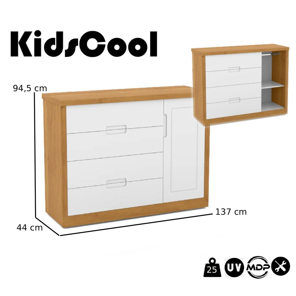 CÓMODA KIDSCOOL TUTTO CON PUERTA BLANCO/CARAMELO - 5