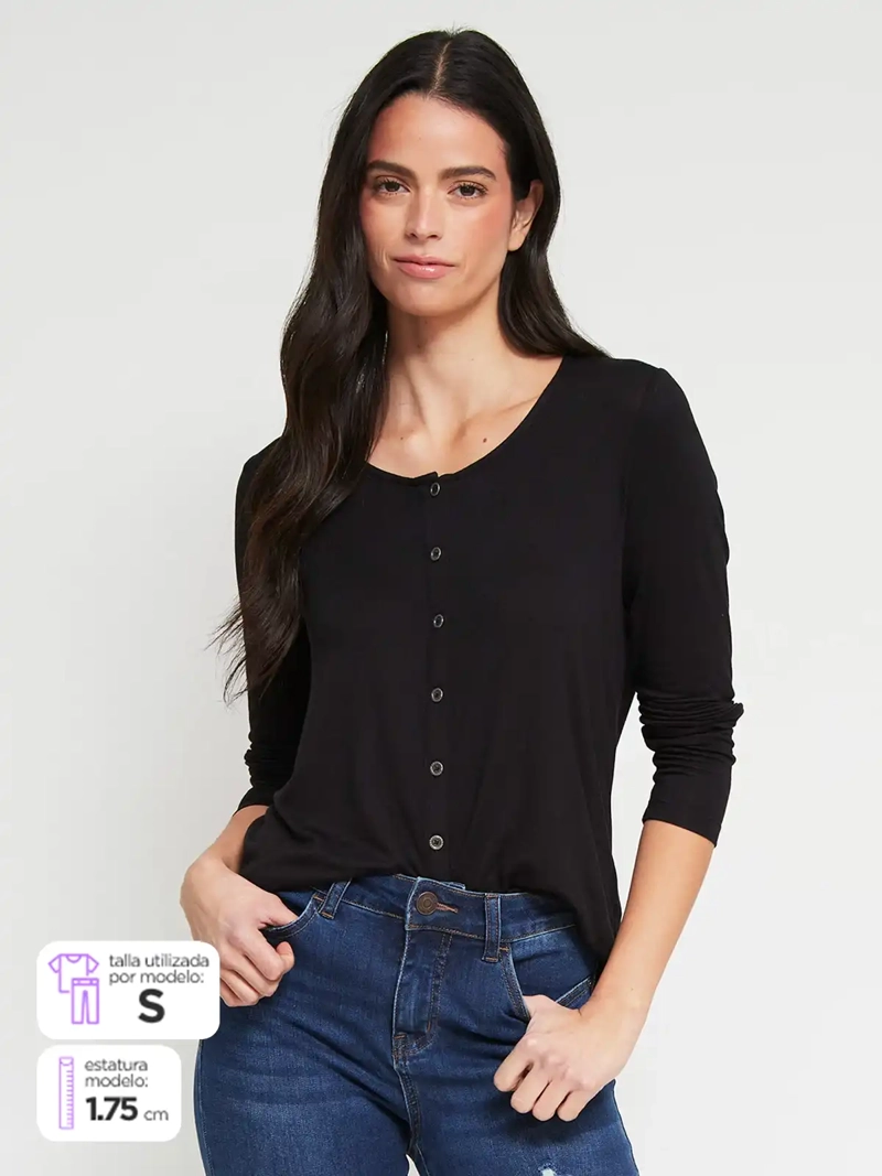 POLERA MUJER BARBADOS MANGA LARGA ABOTONADA - 1
