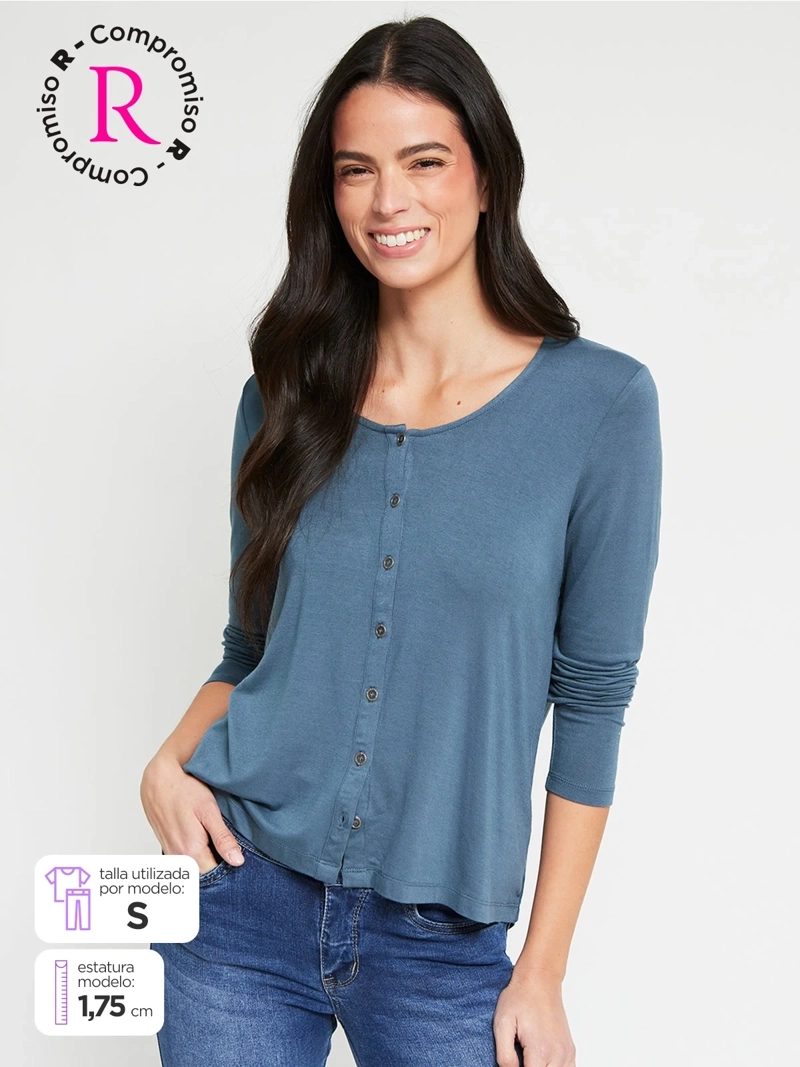 POLERA MUJER BARBADOS MANGA LARGA ABOTONADA - 1