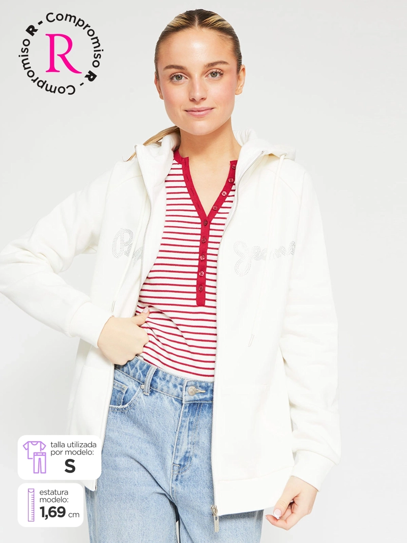POLERÓN MUJER PEPE JEANS ALGODÓN STRASS FULL ZIPPER - 1