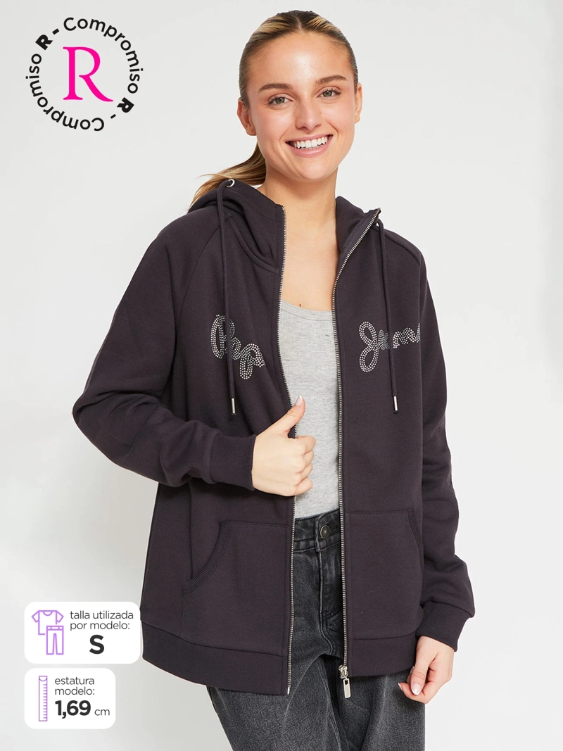 POLERÓN MUJER PEPE JEANS ALGODÓN STRASS FULL ZIPPER - 1