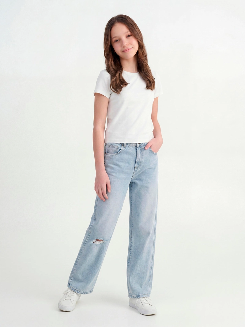 JEANS NIÑA INDEX TEEN ALGODÓN WIDE RASGADO - 1