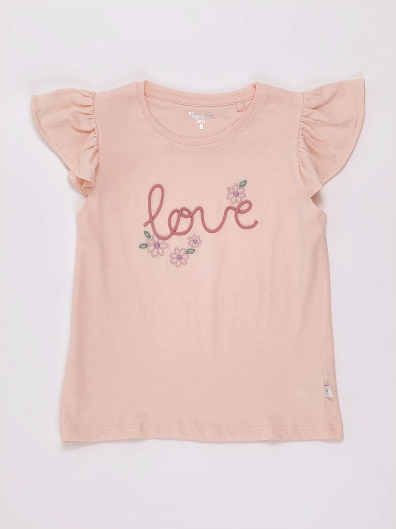 POLERA NIÑA HARVEST MANGA CORTA APLICACIÓN CÓRDON ALGODÓN