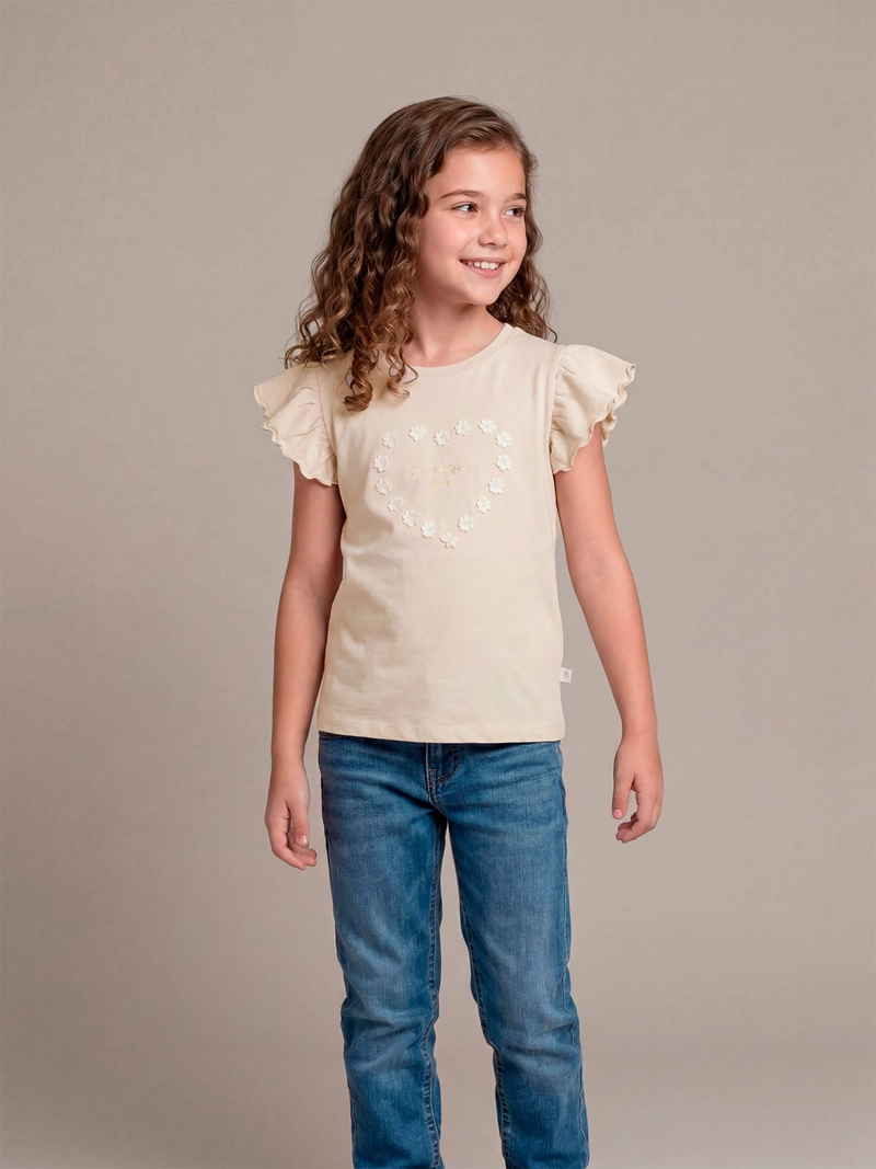 POLERA NIÑA HARVEST ALGODÓN MANGA CORTA PÉTALOS - 1