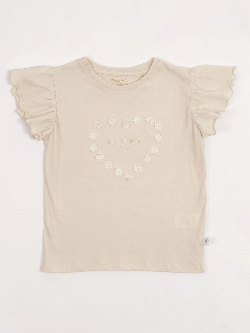 POLERA NIÑA HARVEST ALGODÓN MANGA CORTA PÉTALOS - 3