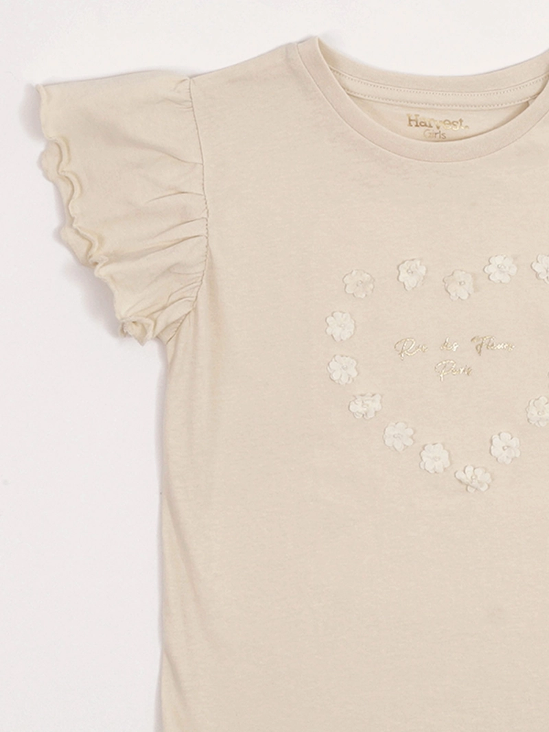POLERA NIÑA HARVEST ALGODÓN MANGA CORTA PÉTALOS - 5