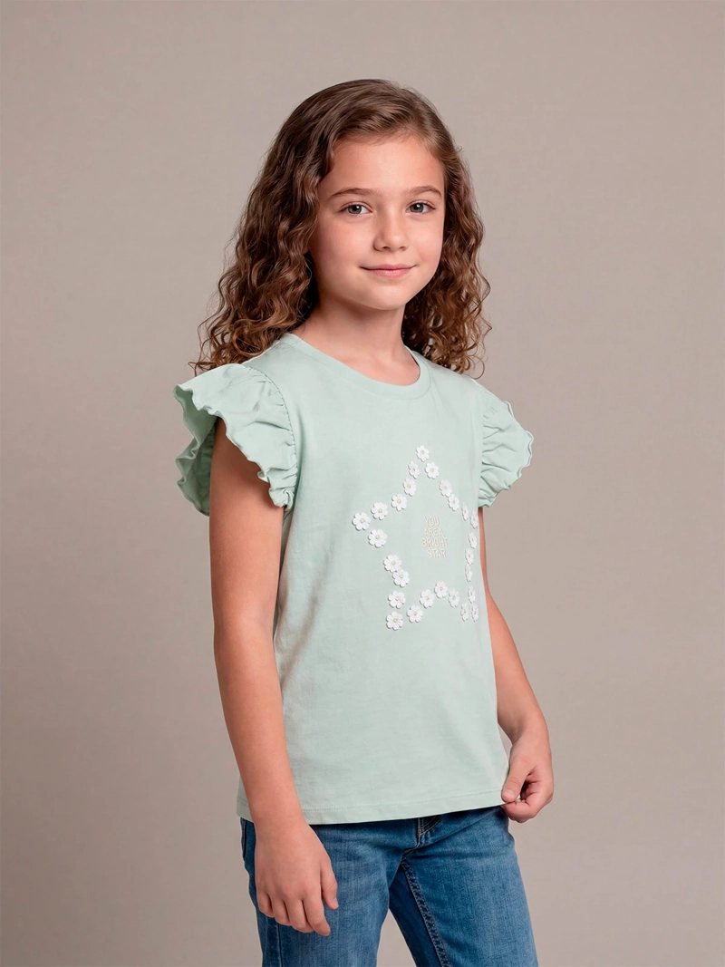 POLERA NIÑA HARVEST ALGODÓN MANGA CORTA PÉTALOS - 1