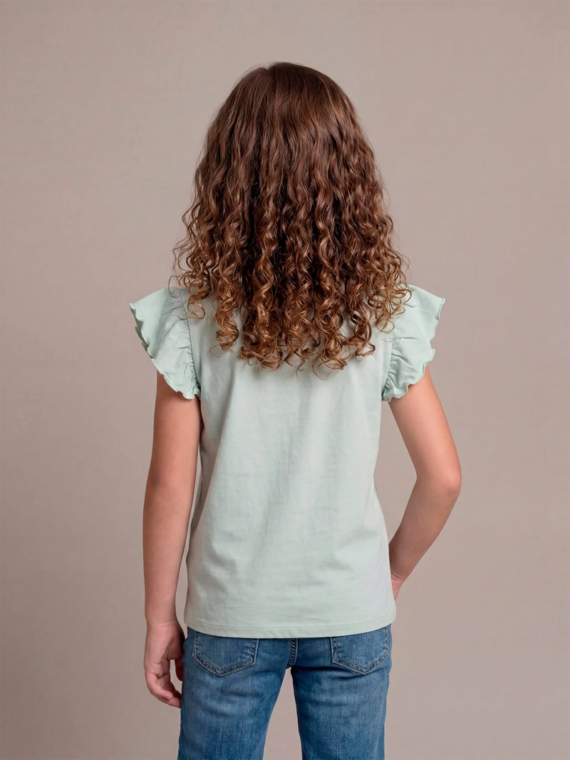 POLERA NIÑA HARVEST ALGODÓN MANGA CORTA PÉTALOS - 2