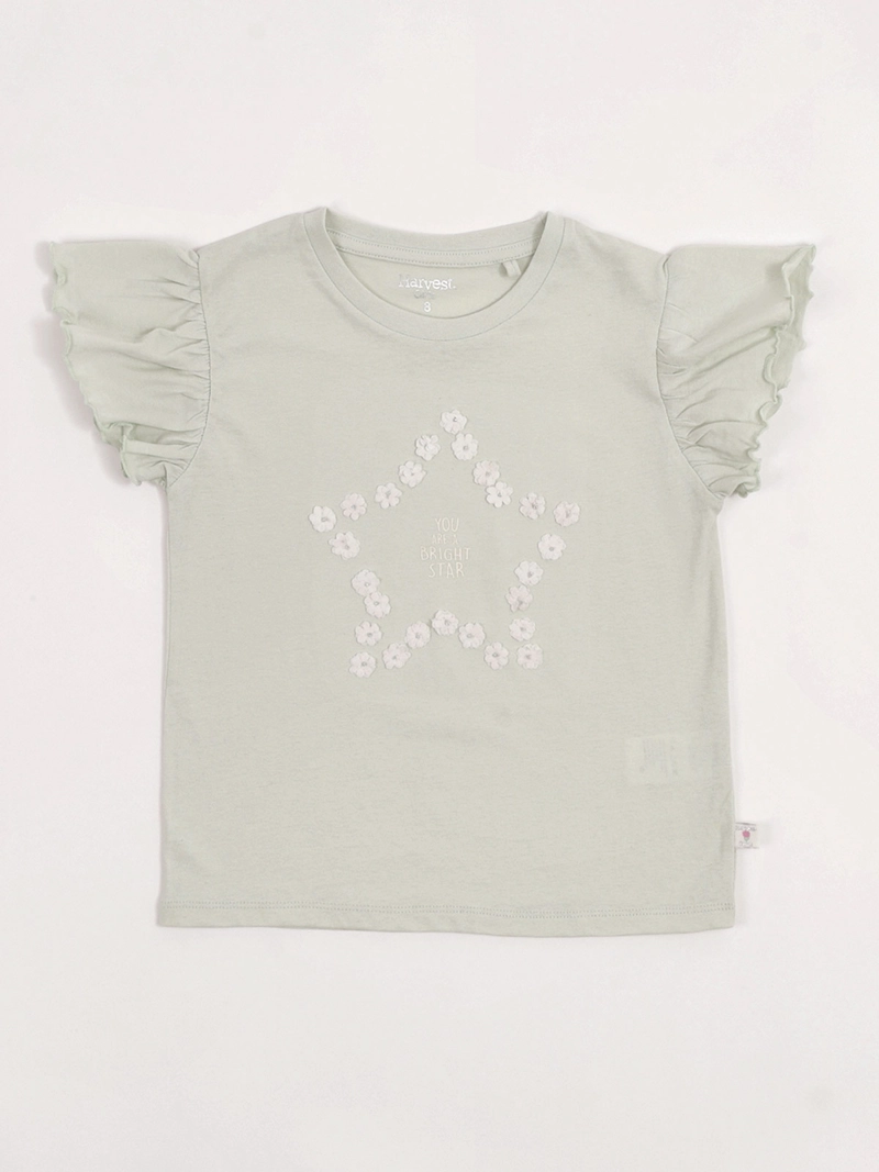 POLERA NIÑA HARVEST ALGODÓN MANGA CORTA PÉTALOS - 3