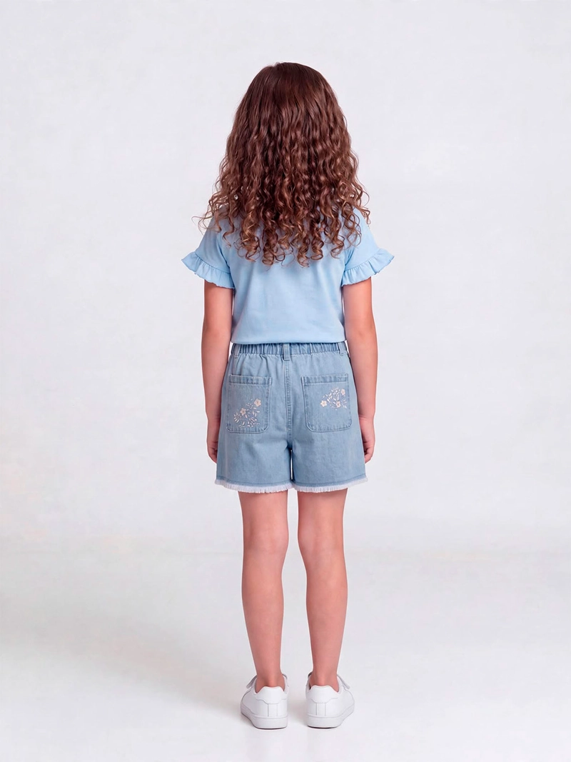 SHORT NIÑA HARVEST ALGODÓN DENIM BORDADO - 2