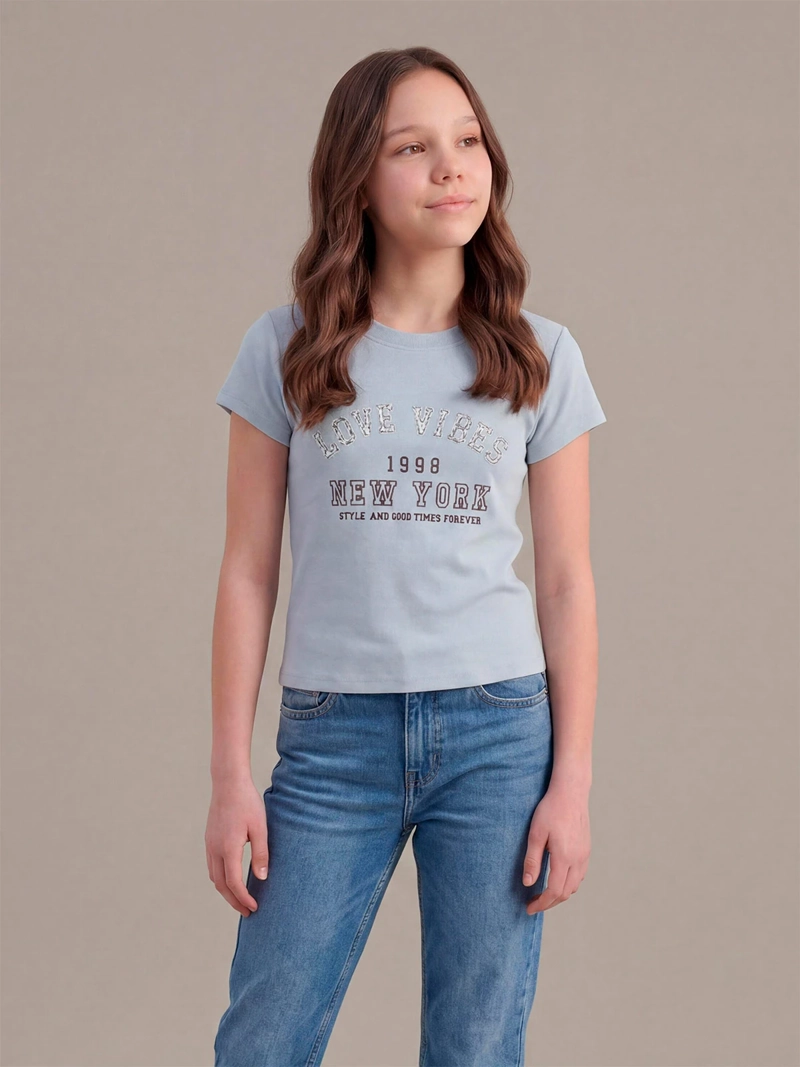 POLERA NIÑA INDEX TEEN ALGODÓN MANGA CORTA PARCHES - 1