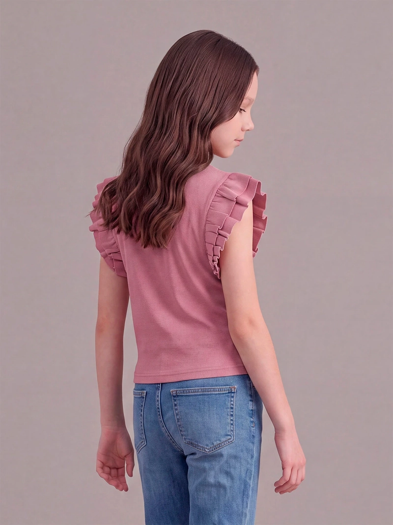 POLERA NIÑA INDEX TEEN ALGODÓN SIN MANGAS RIB VUELOS - 2