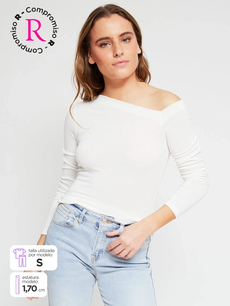 POLERA MUJER INDEX ALGODÓN MANGA LARGA ASIMÉTRICA - 1
