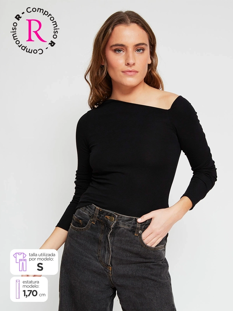 POLERA MUJER INDEX ALGODÓN MANGA LARGA ASIMÉTRICA