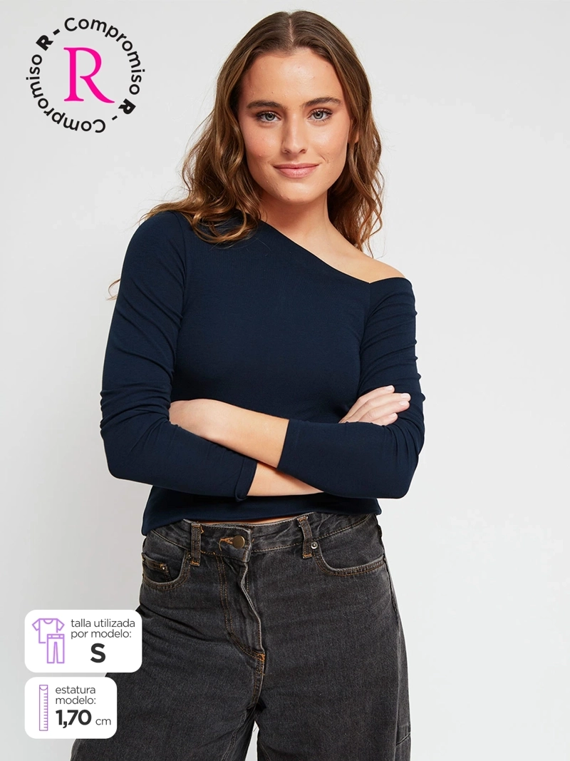 POLERA MUJER INDEX ALGODÓN MANGA LARGA ASIMÉTRICA - 1
