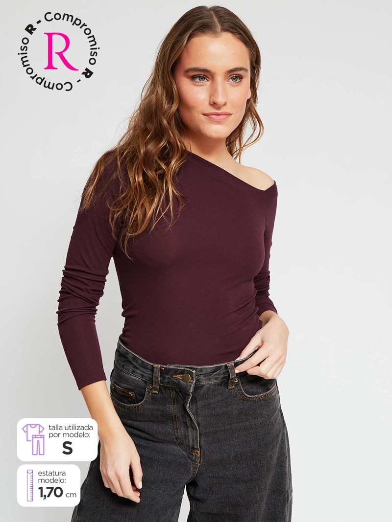 POLERA MUJER INDEX ALGODÓN MANGA LARGA ASIMÉTRICA - 1
