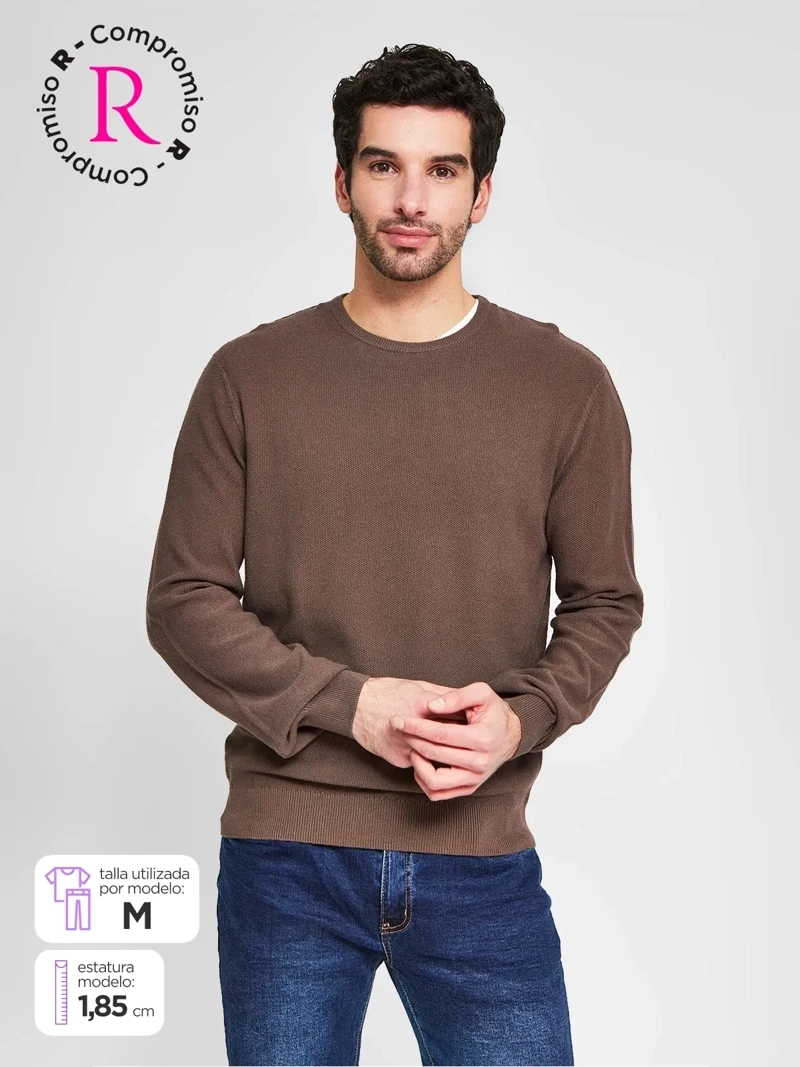 SWEATER HOMBRE CACHAREL ALGODÓN CUELLO REDONDO TEXTURA - 1