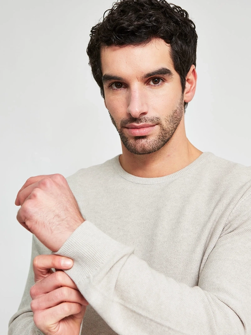SWEATER HOMBRE CACHAREL ALGODÓN CUELLO REDONDO TEXTURA - 3