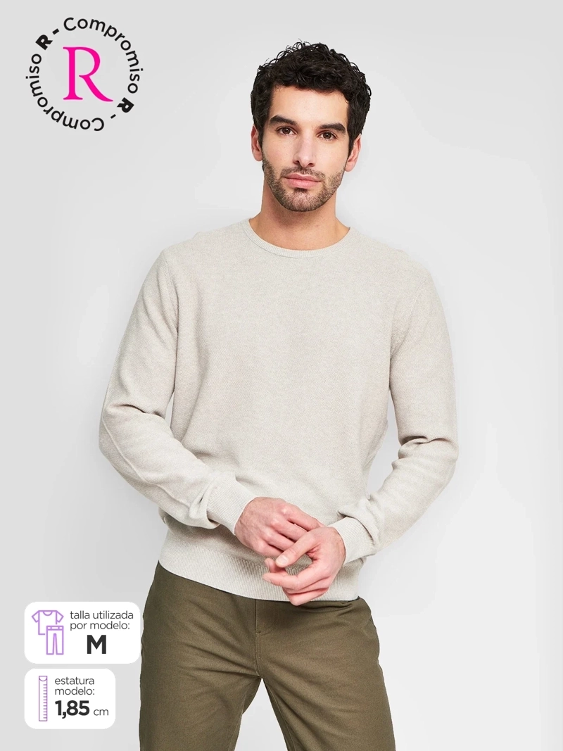 SWEATER HOMBRE CACHAREL ALGODÓN CUELLO REDONDO TEXTURA - 1