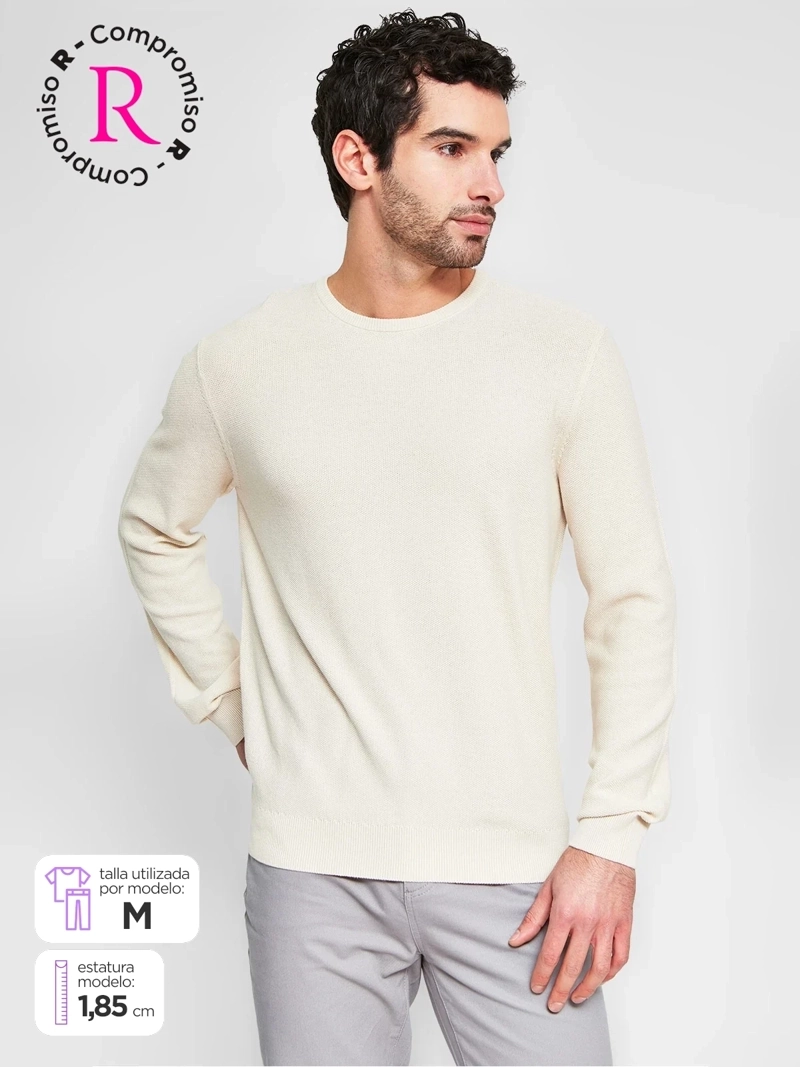 SWEATER HOMBRE CACHAREL ALGODÓN CUELLO REDONDO TEXTURA - 1